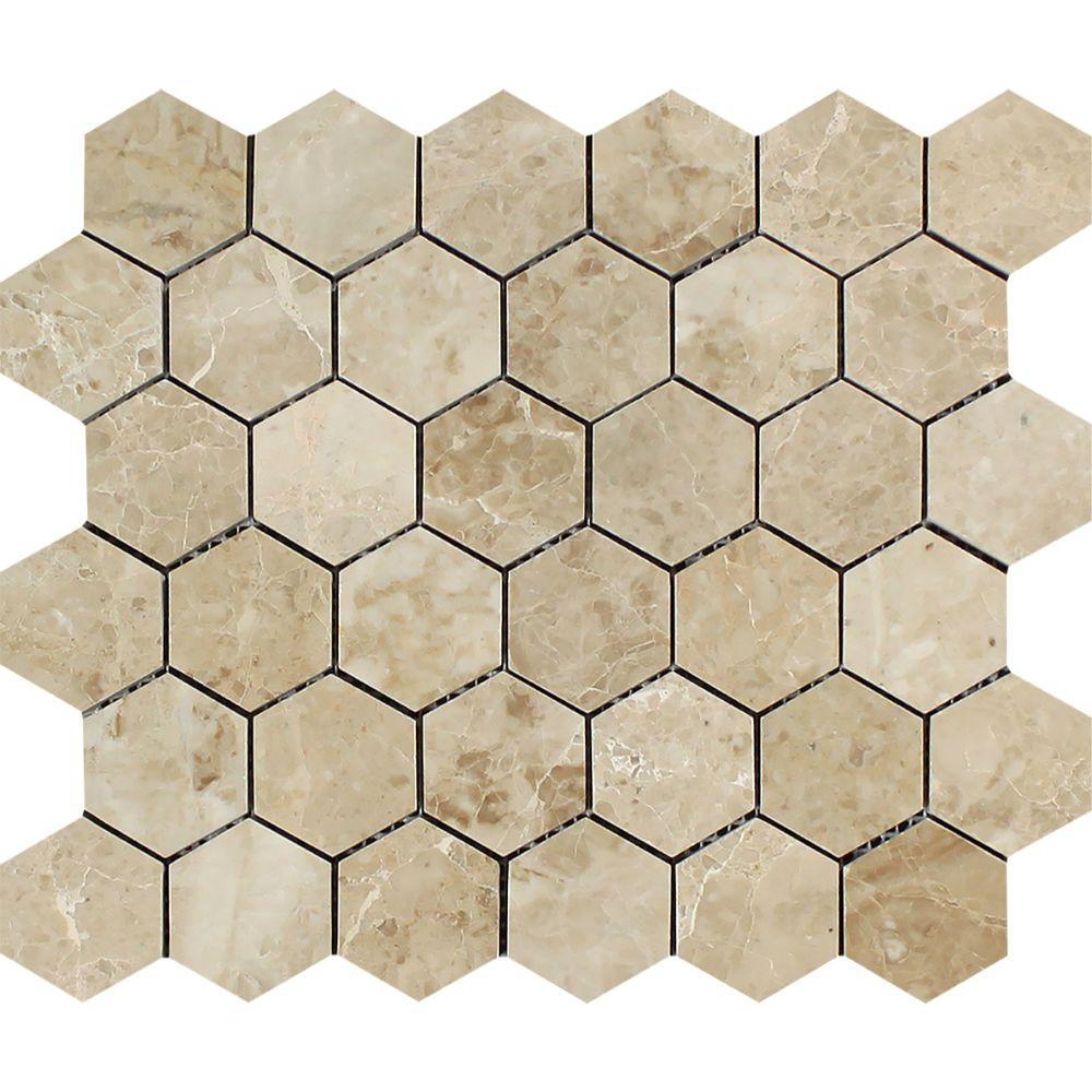 2 x 2 Polished Cappuccino Marble Hexagon Mosaic Tile