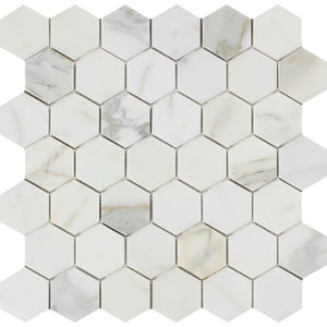 2 x 2 Polished Calacatta Gold Marble Hexagon Mosaic Tile