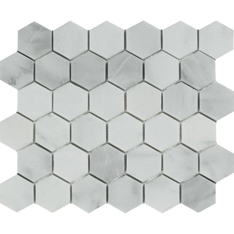 2 x 2 Polished Bianco Mare Marble Hexagon Mosaic Tile