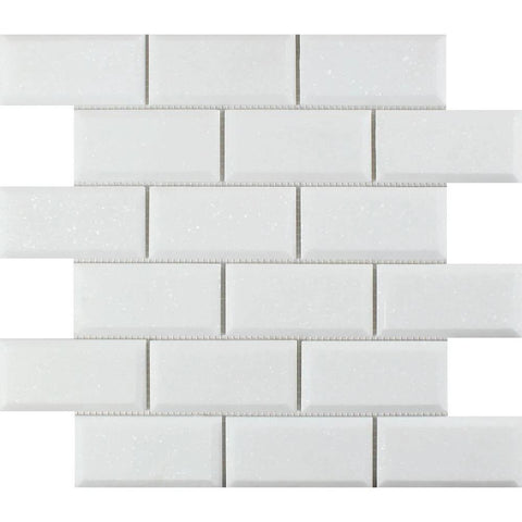 2 x 4 Polished Thassos White Marble Deep-Beveled Brick Mosaic Tile