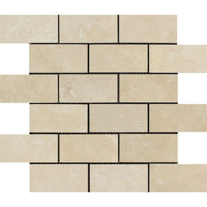 2 x 4 Honed Ivory Travertine Brick Mosaic Tile