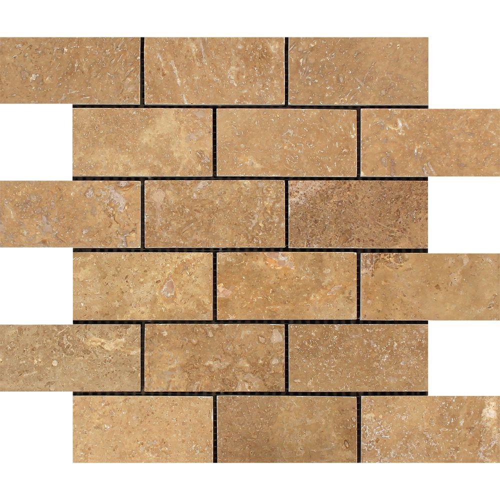 2 x 4 Honed Noce Travertine Brick Mosaic Tile