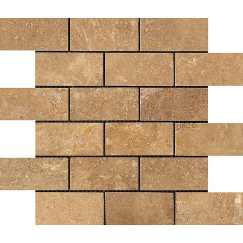 2 x 4 Honed Noce Travertine Brick Mosaic Tile