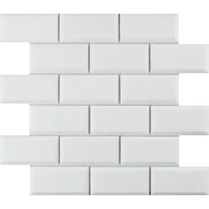 2 x 4 Honed Thassos White Marble Deep-Beveled Brick Mosaic Tile