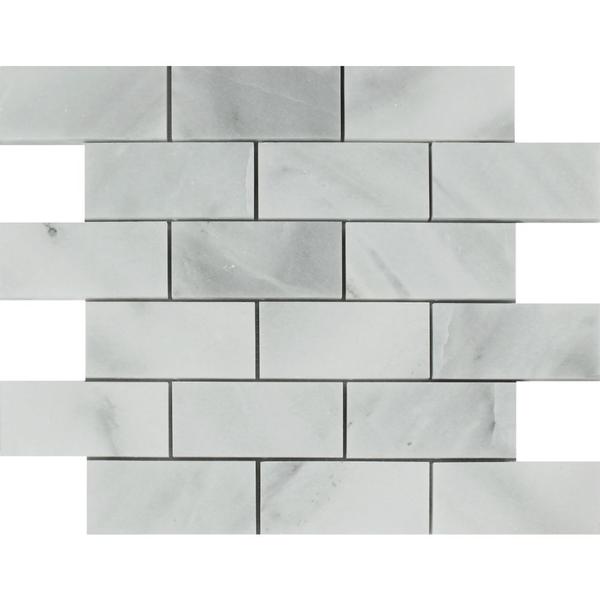 2 x 4 Honed Bianco Mare Marble Brick Mosaic Tile
