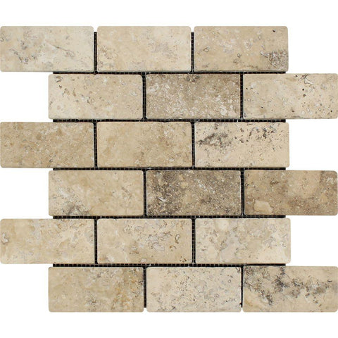 2 x 4 Tumbled Philadelphia Travertine Brick Mosaic Tile