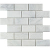 2 x 4 Polished Oriental White Marble Deep-Beveled Brick Mosaic Tile
