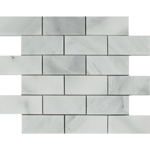 2 x 4 Polished Bianco Mare Marble Brick Mosaic Tile