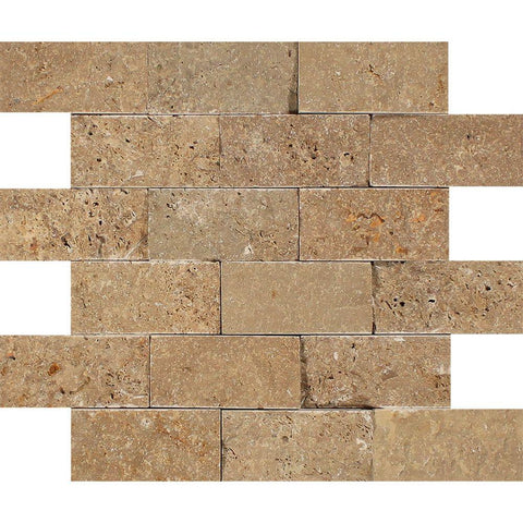 2 x 4 Split-faced Noce Travertine Brick Mosaic Tile