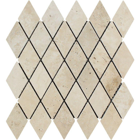 2 x 4 Tumbled Ivory Travertine Diamond Mosaic Tile