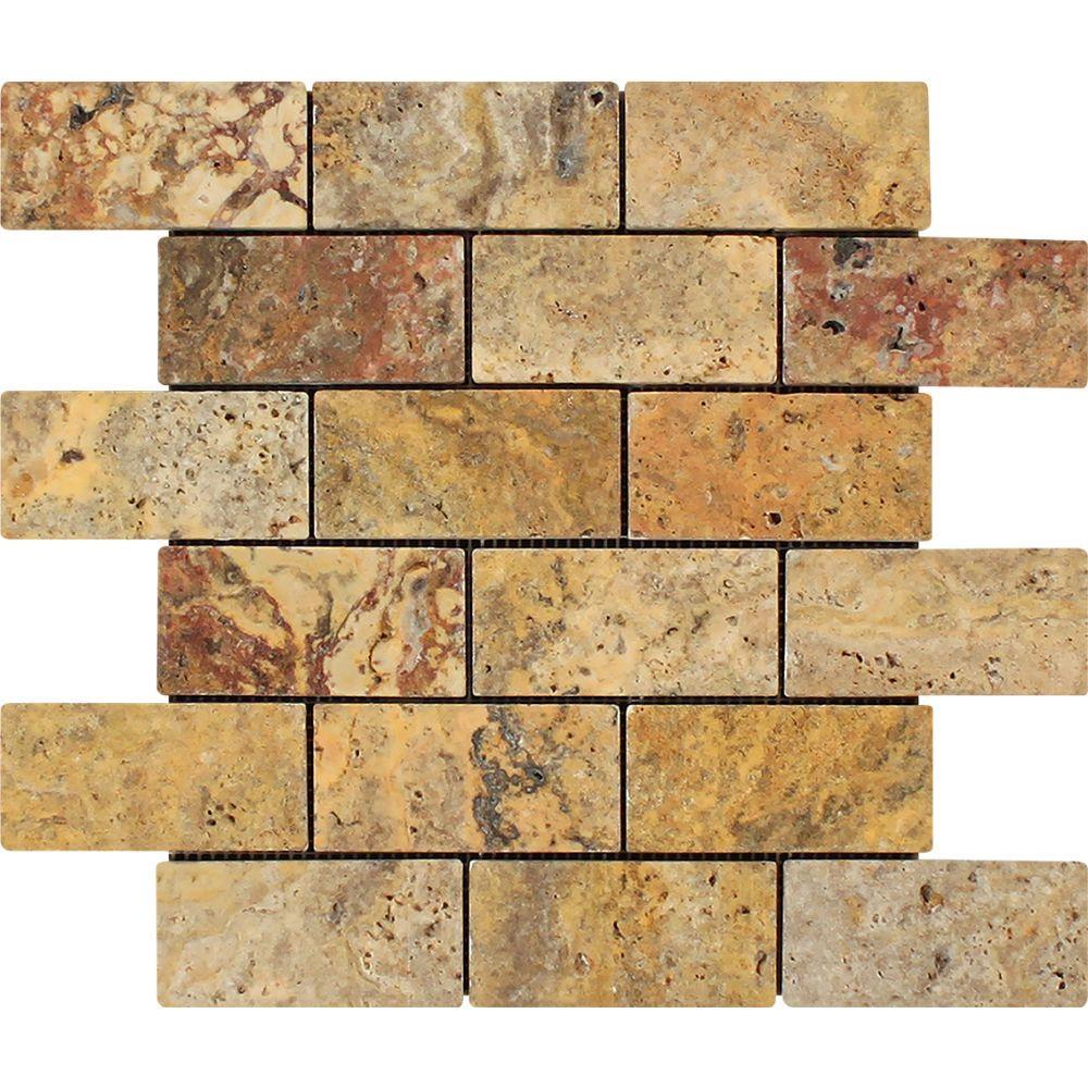 2 x 4 Tumbled Scabos Travertine Brick Mosaic Tile