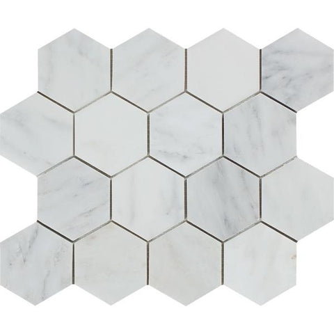 3 x 3 Honed Oriental White Marble Hexagon Mosaic Tile
