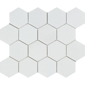 3 x 3 Honed Thassos White Marble Hexagon Mosaic Tile