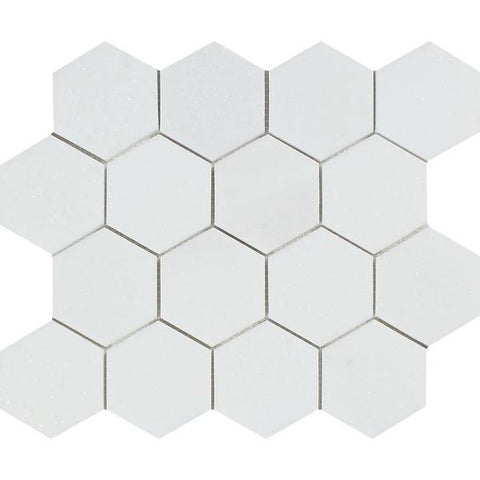 3 x 3 Honed Thassos White Marble Hexagon Mosaic Tile
