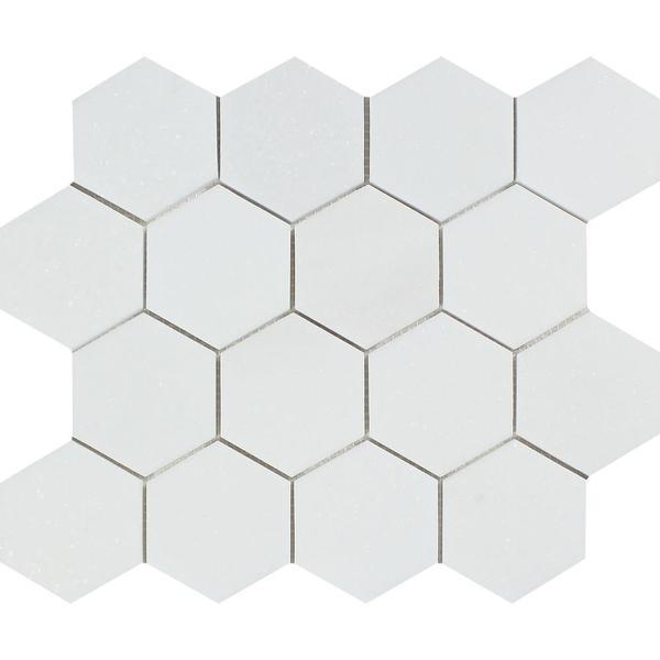 3 x 3 Polished Thassos White Marble Hexagon Mosaic Tile