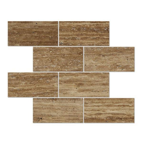 3 x 6 Unfilled Polished Noce Exotic (Vein-Cut) Travertine Tile