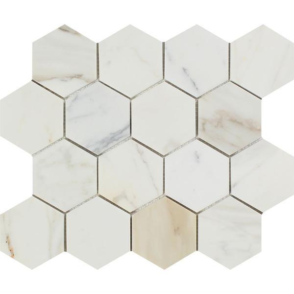 3 x 3 Polished Calacatta Gold Marble Hexagon Mosaic Tile