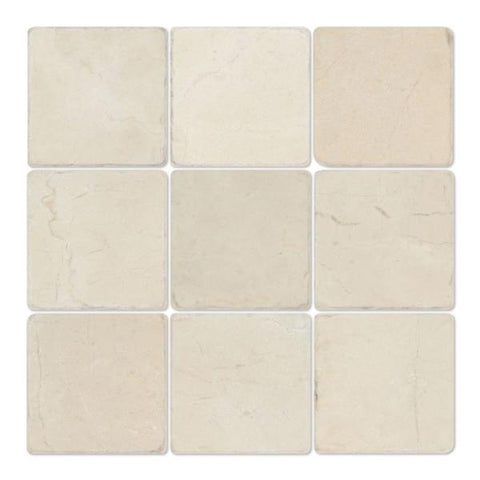4 x 4 Tumbled Crema Marfil Marble Tile