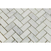 5/8 x 1 1/4 Polished Bianco Carrara Marble Mini Herringbone Mosaic Tile