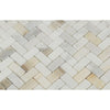 5/8 x 1 1/4 Polished Calacatta Gold Marble Mini Herringbone Mosaic Tile