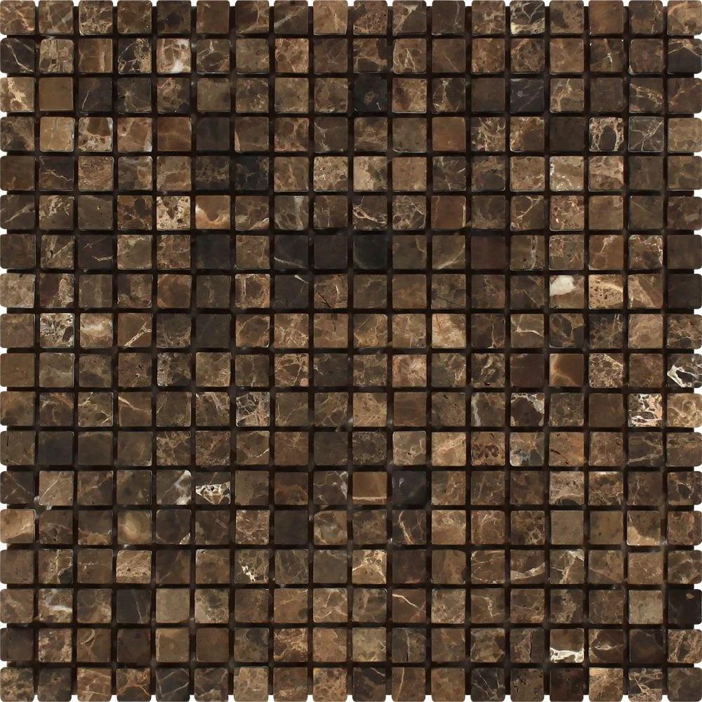 5/8 x 5/8 Tumbled Emperador Dark Marble Mosaic Tile