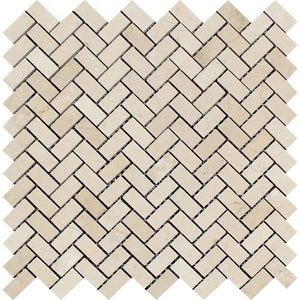 5/8 x 1 1/4 Polished Crema Marfil Marble Herringbone Mosaic Tile