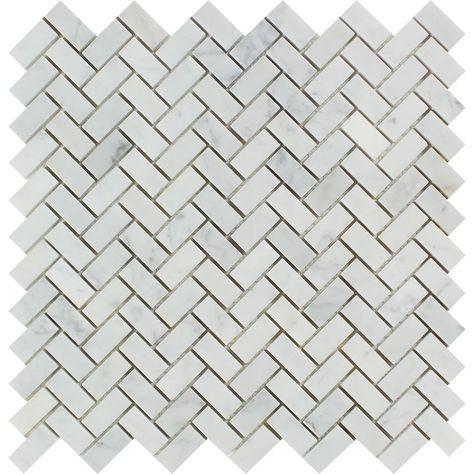 5/8 x 1 1/4 Polished Bianco Carrara Marble Mini Herringbone Mosaic Tile