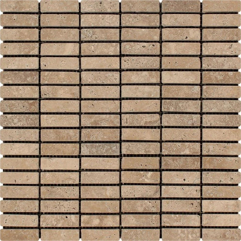 5/8 x 2 Tumbled Noce Travertine Single-Strip Mosaic Tile