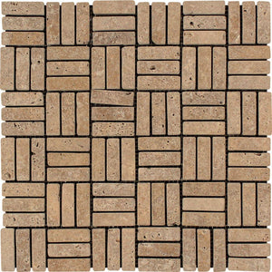 5/8 x 2 Tumbled Noce Travertine Triple-Strip Mosaic Tile