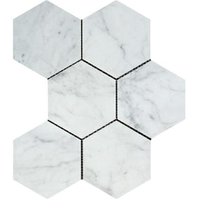5 x 5 Honed Bianco Carrara Marble Hexagon Mosaic Tile