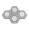 5 x 5 Honed Bianco Carrara Marble Hexagon Mosaic Tile (w/ Black)