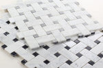 Cross Tuxedo 12 x 12 Calacatta White Basket Weave Mosaic Tile