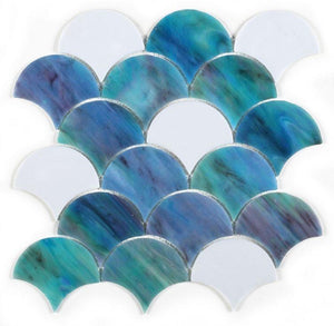 Newport Scale Ocean 9.5 x 9.75 Fish Scale Shape Mosaic Tile