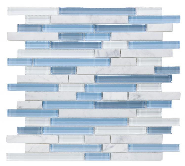 Linear Carrara Blue 11.75 x 12 Carrara Marble Mixed With White Glass Mosaic Tile