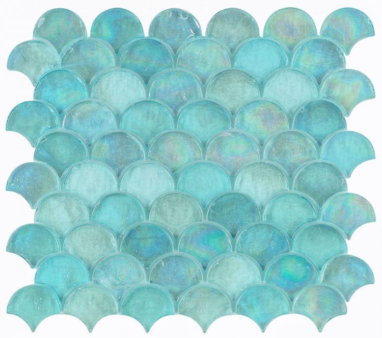 Malibu Turquoise Scale Fan Shaped Glass Mosaic Tile