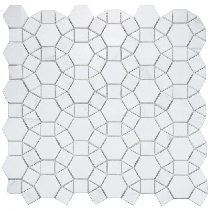 Aether Pure White 11.5 x 12 Mixed Volakas and Thassos Marble Mosaic Tile