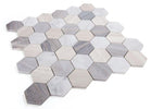 Hexagon Blue 11.75 x 12 Carrara, Haisa and Palissandro Blue Marble Mosaic Tile