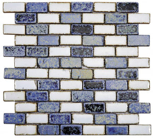 Terra Blue Stack 11.75 x 11.75 Pool Rated Hand Painted Porcelain Mosaic Tile