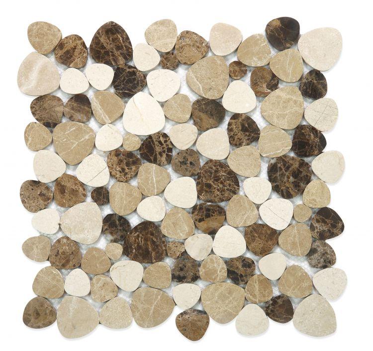 Aphrodite Spain Light and Dark Emperador Mixed with Marfil Marble Pebble Mosaic