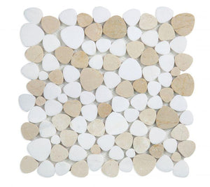 Aphrodite Marfil 12x12 Thassos and Marfil Marble Pebble Stone