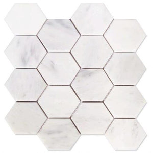 Hexagon Snow White Honed 3 x 3 10.25 x 11.75 Mosaic Tile