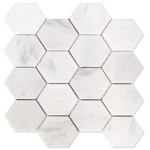 Hexagon Snow White Honed 3 x 3 10.25 x 11.75 Mosaic Tile