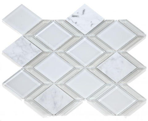 Howlite 10 x 13.25 Carrara Marble Mix With Glass Mosaic Tile