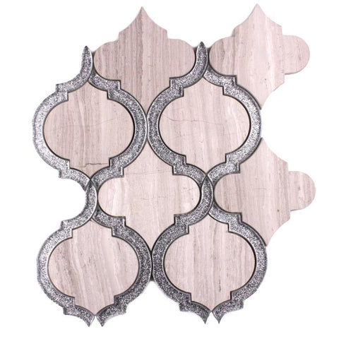 Alice Crystal Grey 9.75 x 11.75 Arabesque Marble Waterjet Mosaic Tile