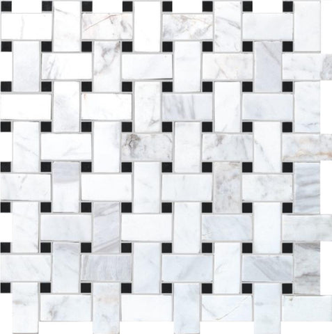 Cross Black 12 x 12 White Carrara Basket Weave Moaic Tile