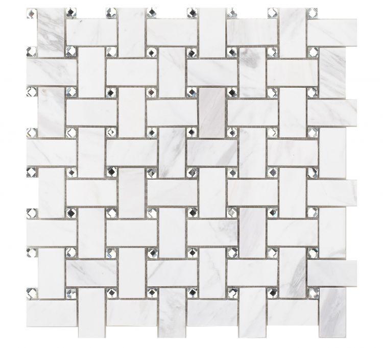 Cross White 12 x 12 Carrara White Basket Weave Mosaic Tile