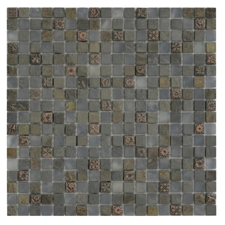 Aries Slate Mini 11.75 x 11.75 Frosted Grey Glass Mosaic Tile