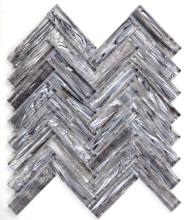 Herringbone Shell Silver 11 x 11 Glass Mosaic Tile