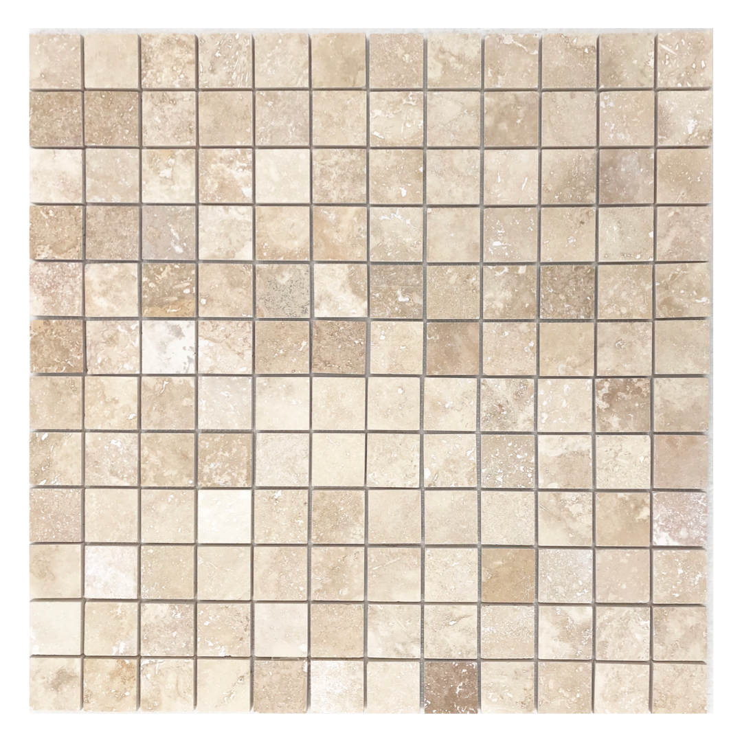 2x2 Walnut Travertine Mosaic Tile Filled And Honed