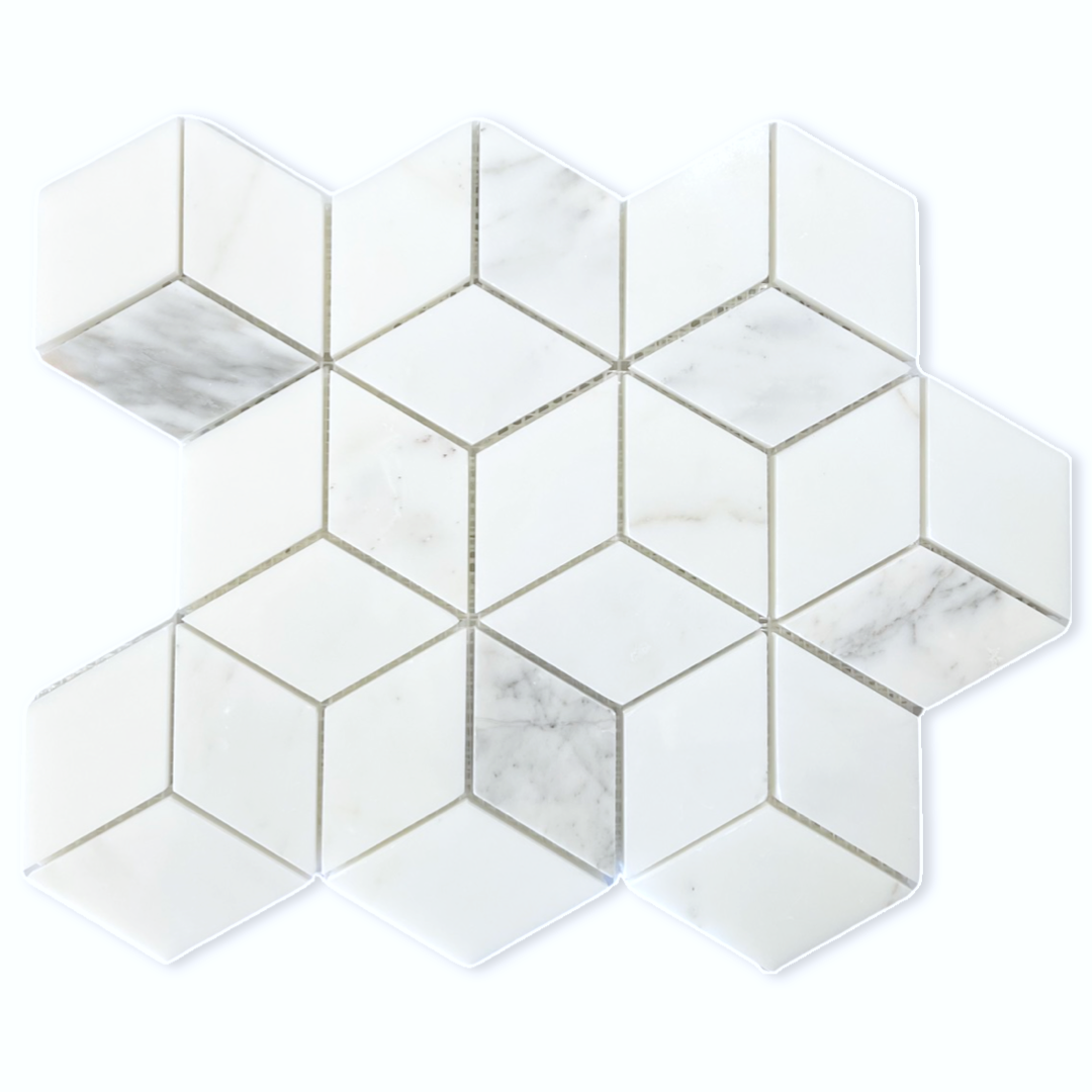 Statuario 3D Rhombus Marble Mosaic Tile